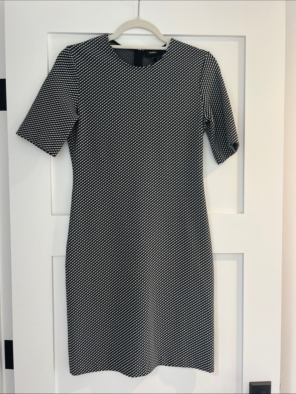 Theory Black and White Textured Midi Dress